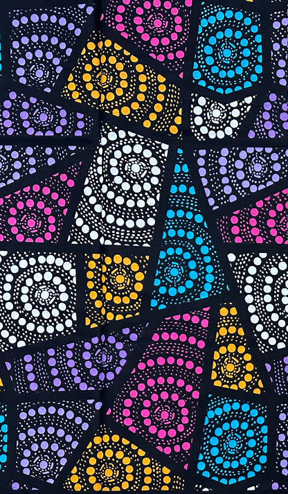 African Print Fabric/ Ankara - Pink, Orange, Purple, Blue 'Talking Circles' Design, YARD or WHOLESALE