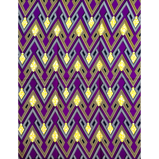 African Print Fabric/ Ankara - Purple, Yellow, Navy "Diamond Trellis" Design, Yard