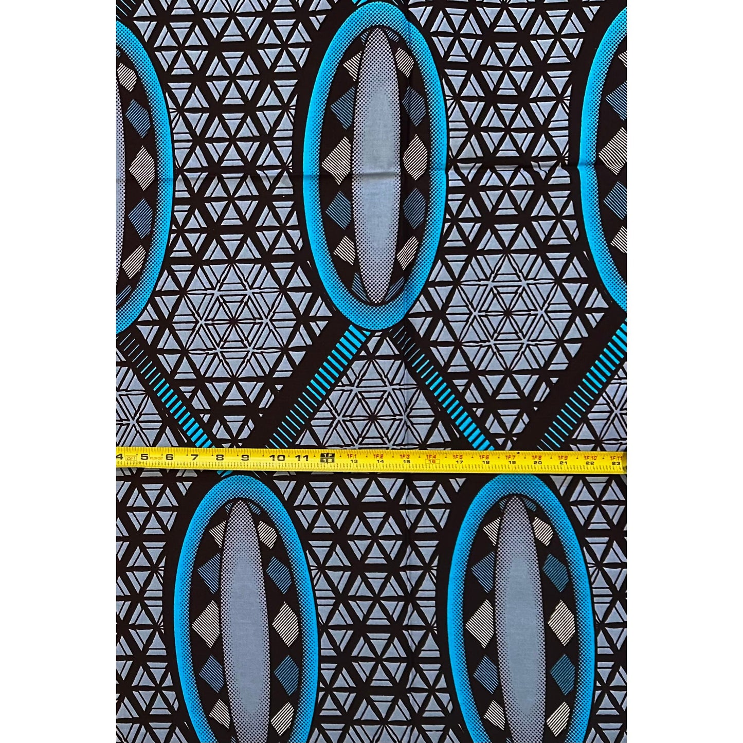 African Print Fabric/Ankara - Blue, Gray, Brown "Taro Construct" Design
