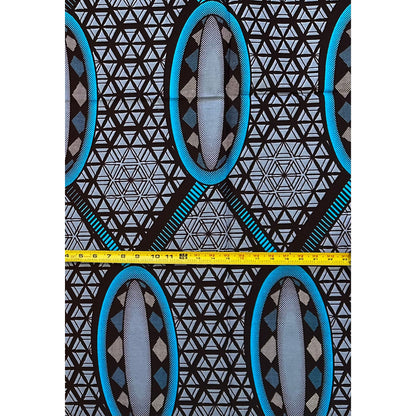 African Print Fabric/Ankara - Blue, Gray, Brown "Taro Construct" Design