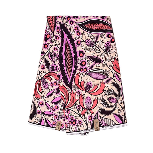 African Print Fabric/Ankara - Pink, Purple, Brown 'Petal Theory', YARD or WHOLESALE