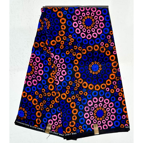 African Print Fabric/ Ankara - Blue, Orange, Pink 'Koko Impact' YARD or WHOLESALE