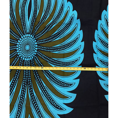 African Print Fabric/ Ankara - Green, Blue, Black 'Palm Theory' YARD or WHOLESALE