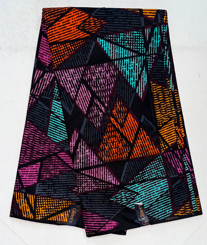 African Print Fabric/ Ankara - Purple, Orange, Turquoise, Gray 'Chidi Tri', YARD or WHOLESALE