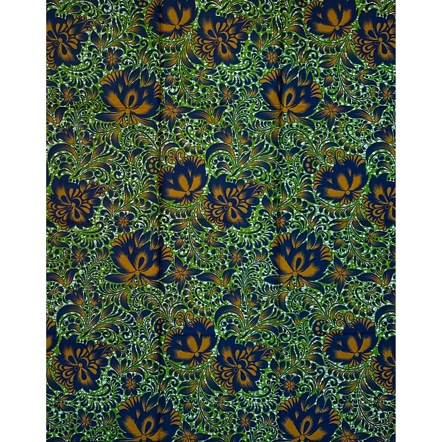 African Print Fabric/ Ankara - Green, Brown, Navy 'Where Beauty Rests', YARD