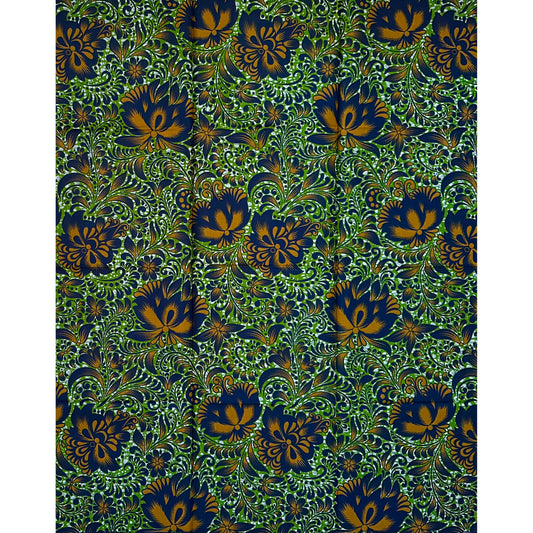 African Print Fabric/ Ankara - Green, Brown, Navy 'Where Beauty Rests', YARD