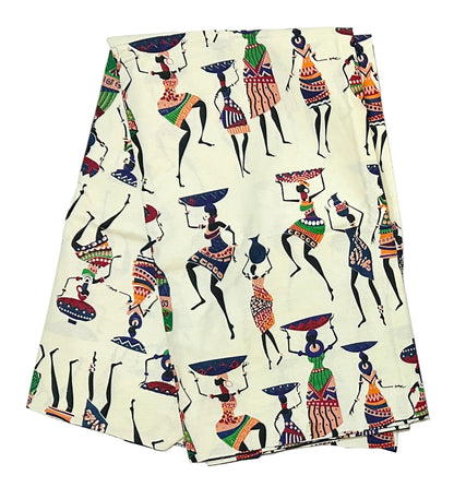 African Print Fabric/ Ankara - Cream, Black, Blue, Green ‘She Carries On' Design, YARD or WHOLESALE