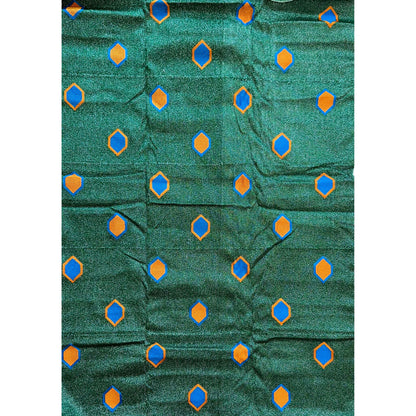African Fabric/ Woven, Embroidered Kente - Green, Blue, Orange, Silver “Afreyea”, 2 Yards