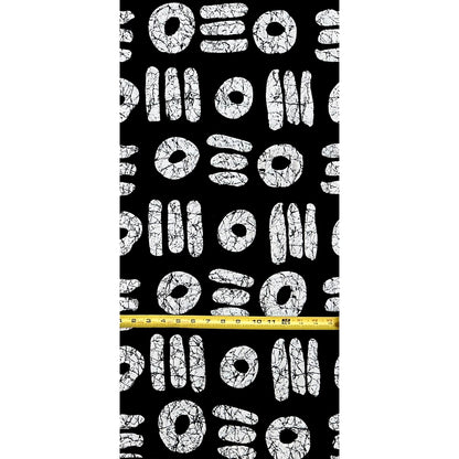 African Print Fabric/ Ankara - Black, White 'Ebon Pulse’, YARD or WHOLESALE