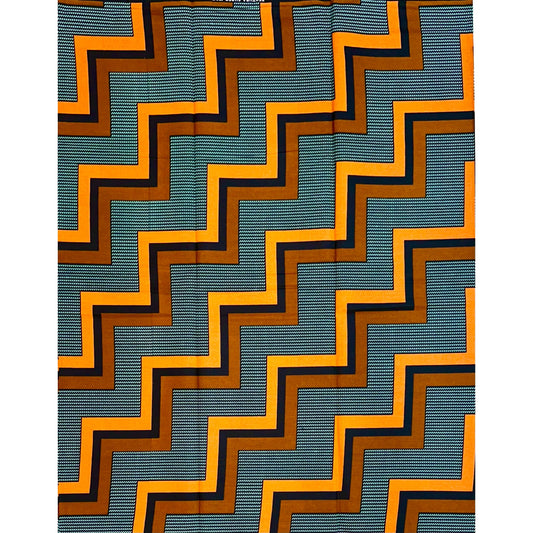 African Print Fabric/ Ankara - Orange, Brown, Black, Turquoise 'Mbira Pulse' Design, YARD or WHOLESALE