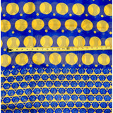 African Print, Chiffon Fabric - Blue, Yellow "Circles of Eliud", ~2 Yards