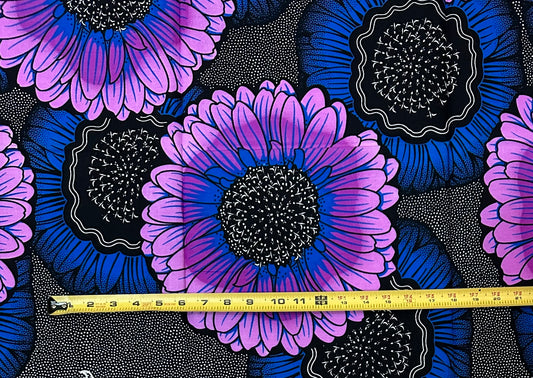 African Print Fabric/ Ankara - Blue, Purple 'Kpai Kpai Flower,’ 1 YARD
