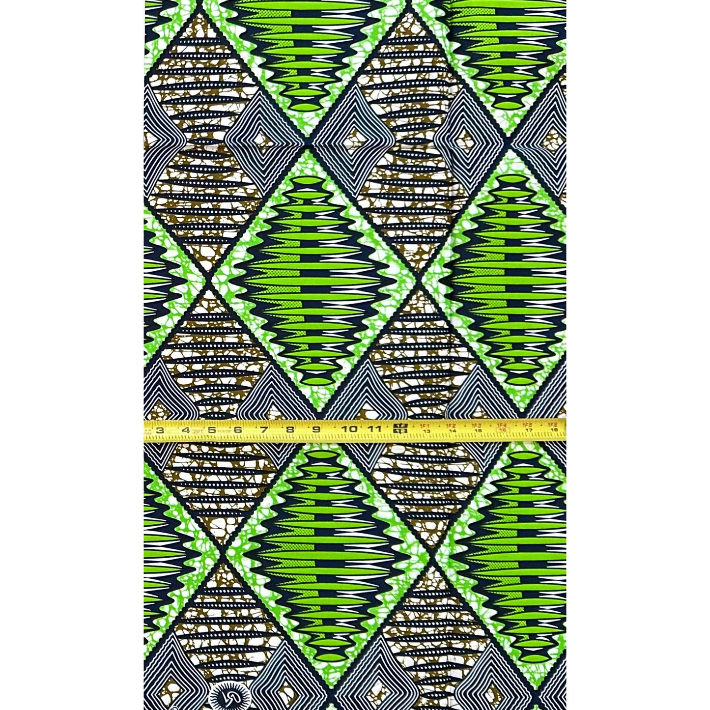 African Print Fabric/ Ankara - Green, Brown, Navy 'Imbokodo Diamond,’ 1 YARD