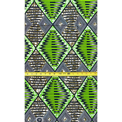 African Print Fabric/ Ankara - Green, Brown, Navy 'Imbokodo Diamond,’ 1 YARD
