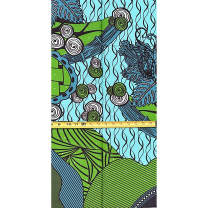 African Print Fabric/ Ankara - Blue,  Green, Brown 'Joyful World', YARD or WHOLESALE