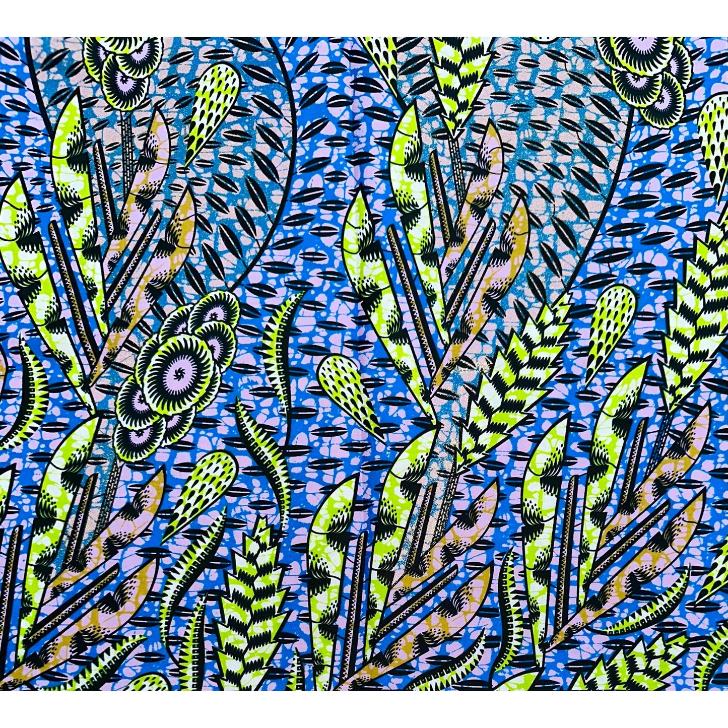 African Print Fabric/ Ankara - Blue, Green, Brown, Black, Shimmering Gold 'Perle Nur’ YARD or WHOLESALE