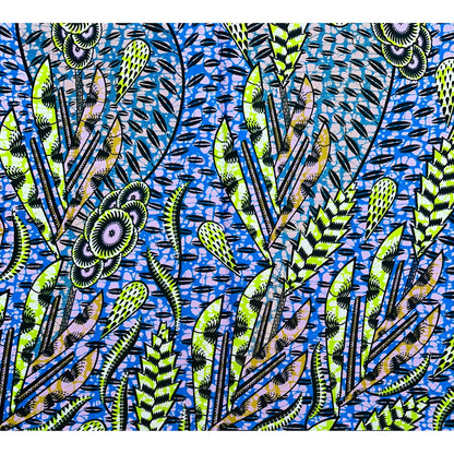 African Print Fabric/ Ankara - Blue, Green, Brown, Black, Shimmering Gold 'Perle Nur’ YARD or WHOLESALE