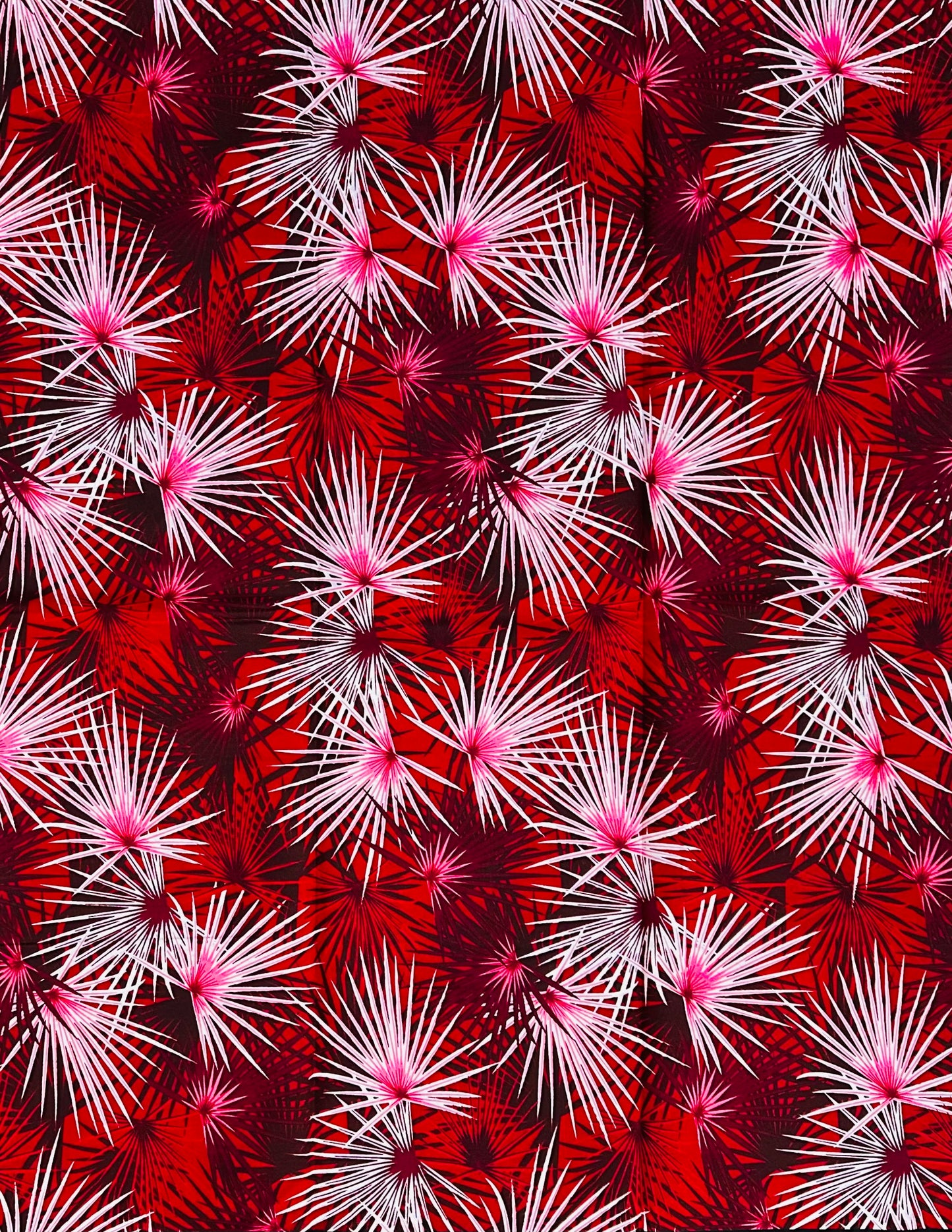 African Print Fabric/ Ankara - Red, White, Pink 'Moto Palm' Design, YARD or WHOLESALE
