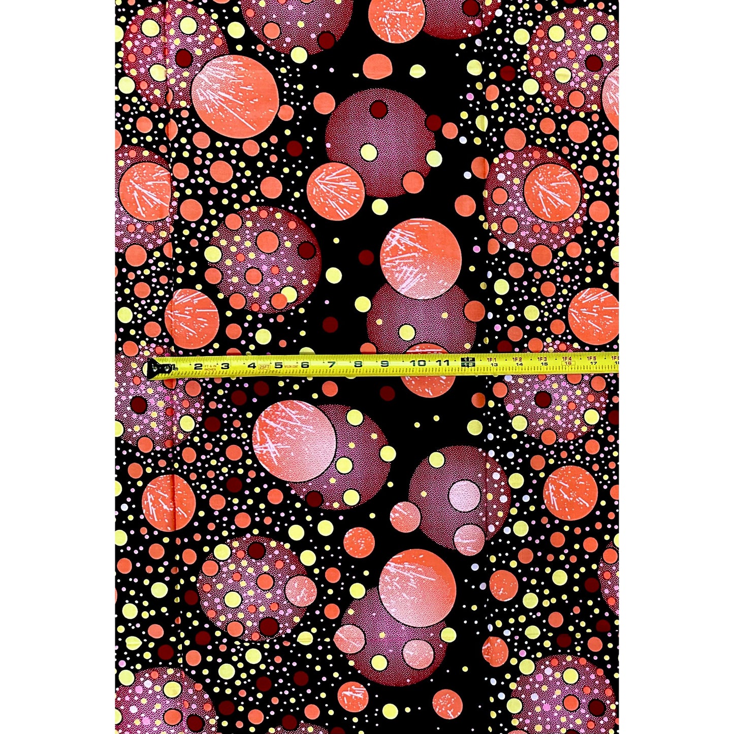 African Print Fabric/ Ankara - Black, Red, Coral, Beige 'Sunsé Dusk,’ 1 YARD