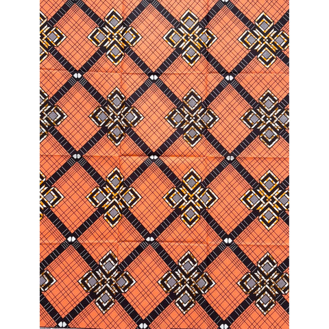 African Print Fabric/ Ankara - Coral, Brown 'Ruri,' YARD