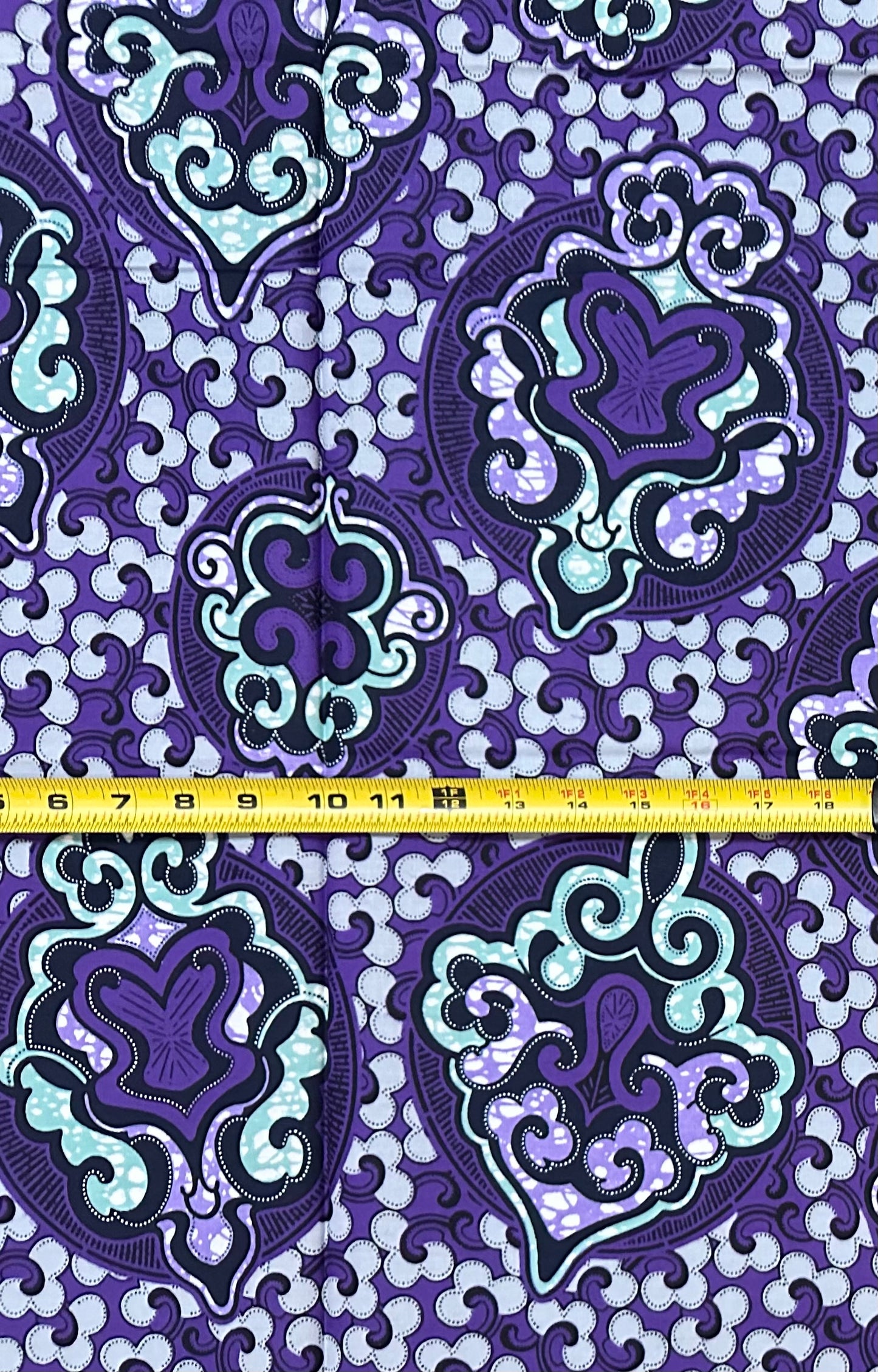 African Print Fabric/Ankara - Purple, Gray, Green “Heirloom Sultana" Design, 1 Yard