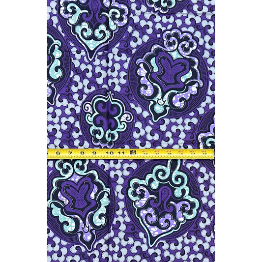 African Print Fabric/Ankara - Purple, Gray, Green “Heirloom Sultana" Design, 1 Yard
