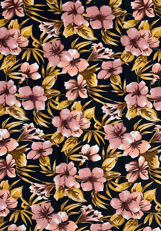 African Print Fabric/ Ankara - Pink, Brown, Black 'Aunty Came Dressed', 5/6th YARD