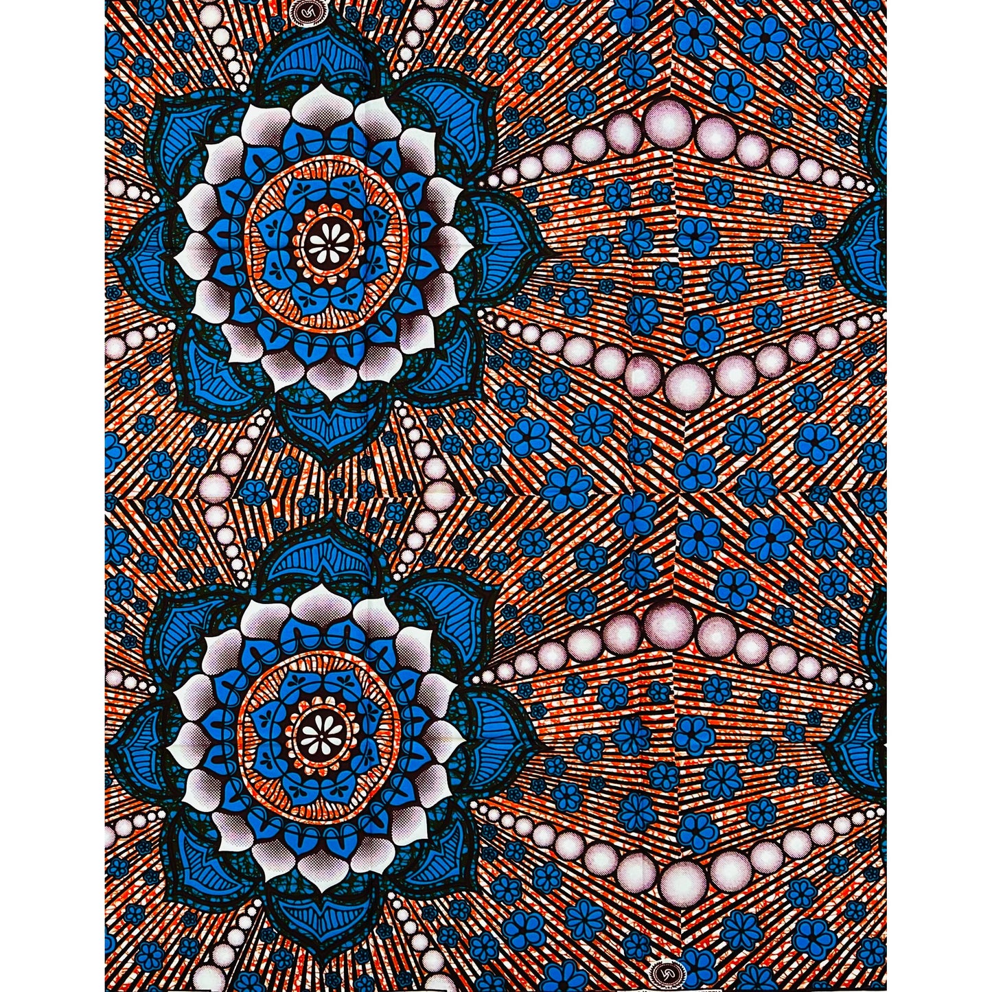 African Print Fabric/ Ankara - Blue, Sienna ‘Joy in Full Bloom' Design, 1 YARD