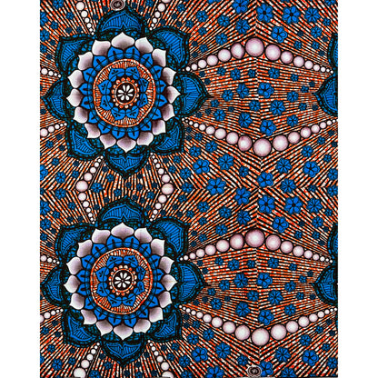 African Print Fabric/ Ankara - Blue, Sienna ‘Joy in Full Bloom' Design, 1 YARD