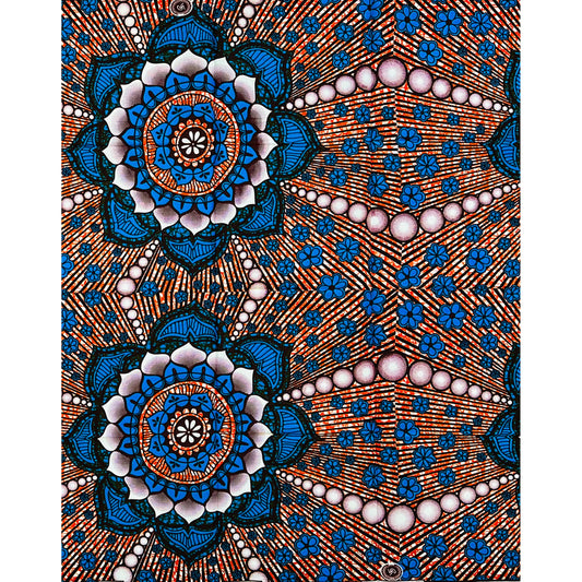 African Print Fabric/ Ankara - Blue, Sienna ‘Joy in Full Bloom' Design, 1 YARD