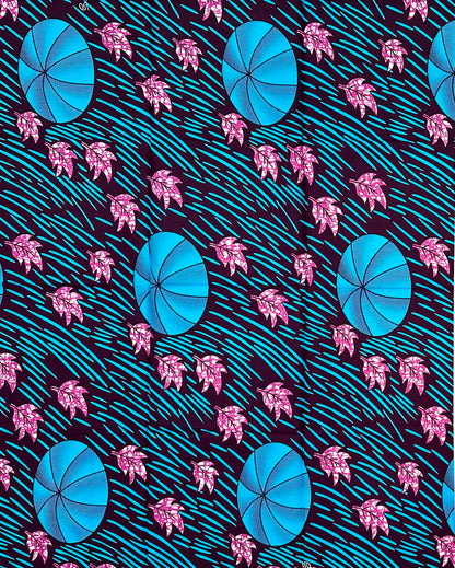 African Print Fabric/ Ankara - Blue, Pink, Brown ‘Everyone Knew It Would Rain' Design, YARD