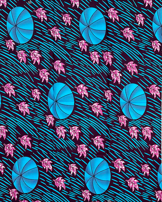 African Print Fabric/ Ankara - Blue, Pink, Brown ‘Everyone Knew It Would Rain' Design, YARD