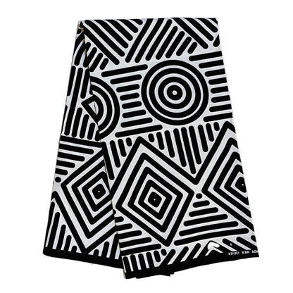 African Print Fabric/ Ankara - White, Black 'Wakanda Cipher’, YARD or WHOLESALE