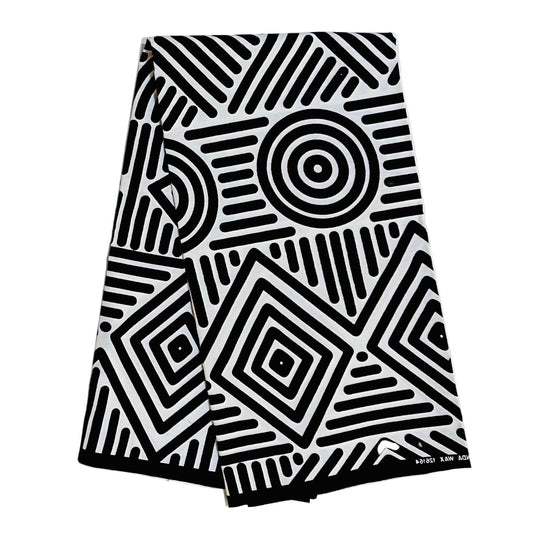 African Print Fabric/ Ankara - White, Black 'Wakanda Cipher’, YARD or WHOLESALE