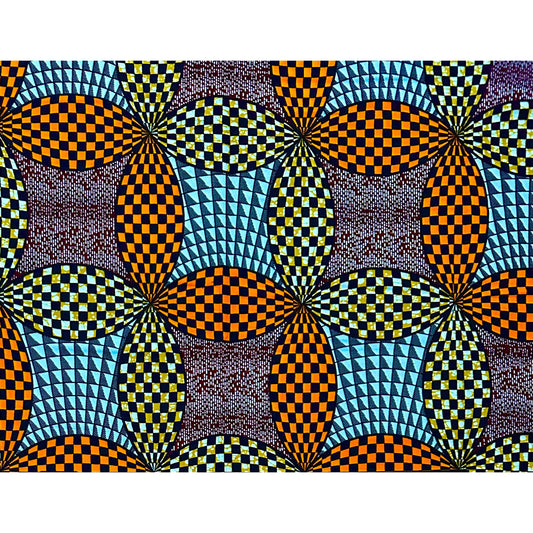 African Print Fabric/ Ankara - Blue, Orange, Brown "Mama Put It On Hold", Yard or Wholesale