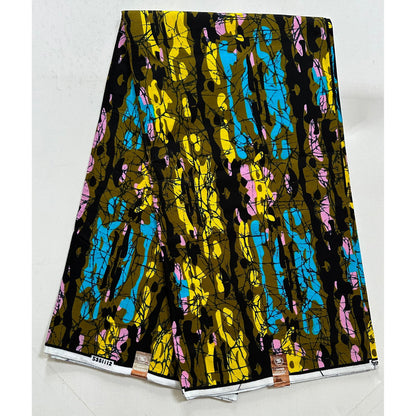African Print Fabric/ Ankara - Olive Green, Pink, Blue, Yellow, Black 'Boss Babe Camo' Design, YARD or WHOLESALE