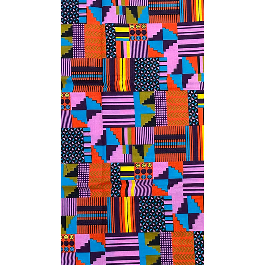 African Print Fabric/ Ankara - Shades of Purple, Orange, Blue 'Eden’s Mosaic' Kente, YARD or WHOLESALE
