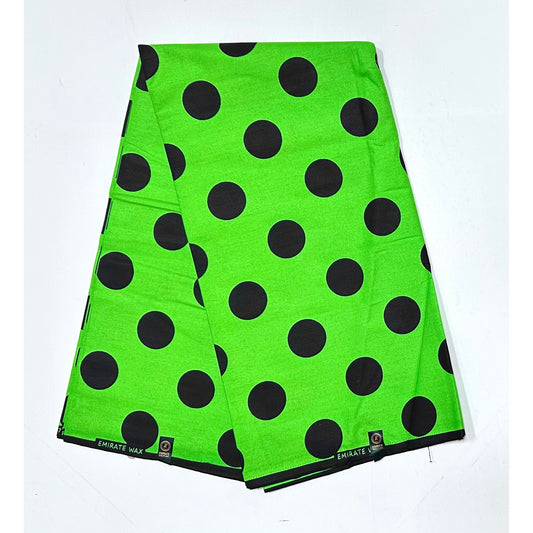 African Print Fabric/ Ankara - Green, Black 'Dottie' Design, YARD or WHOLESALE