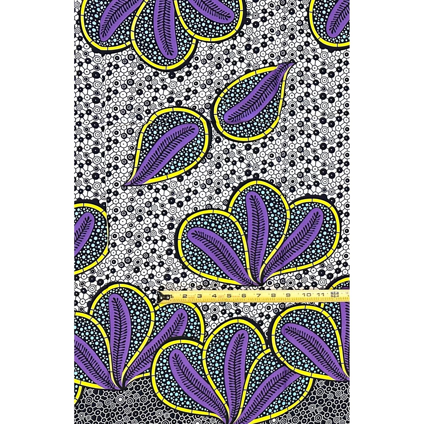 African Print Fabric/ Ankara - Purple, Blue,Yellow ‘Petals of Royal Night' Design, 1 YARD