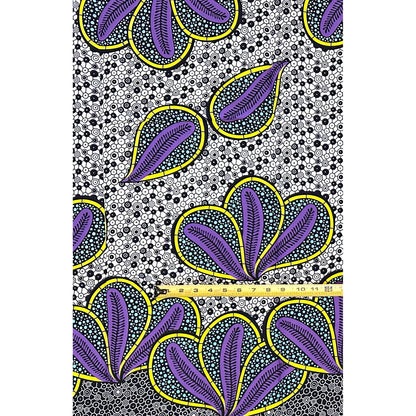 African Print Fabric/ Ankara - Purple, Blue,Yellow ‘Petals of Royal Night' Design, 1 YARD