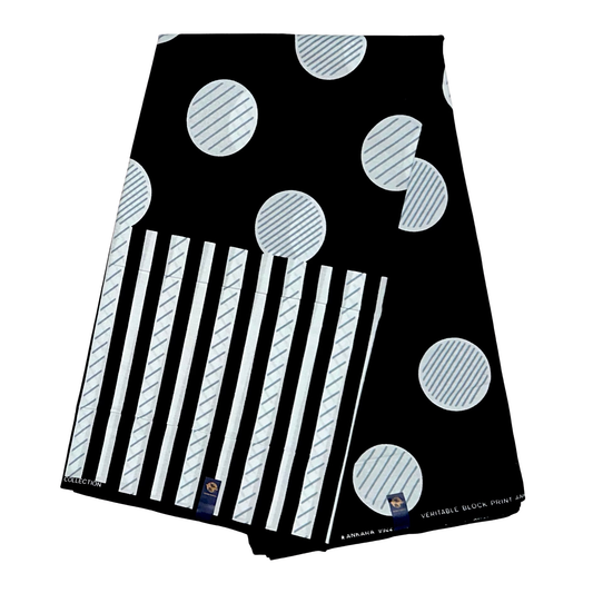 African Print Fabric/ Ankara - Black, White 'Stripe Dem Strong' Design, YARD or WHOLESALE
