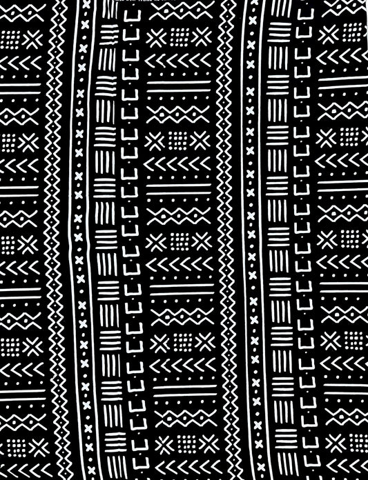 African Print Fabric/ Ankara - Black, White 'Kokoroko', Per Yard or Wholesale