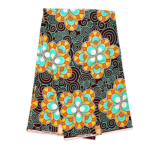 African Print Fabric/ Ankara - Blue, Brown, Beige "Moctar" Design, Yard