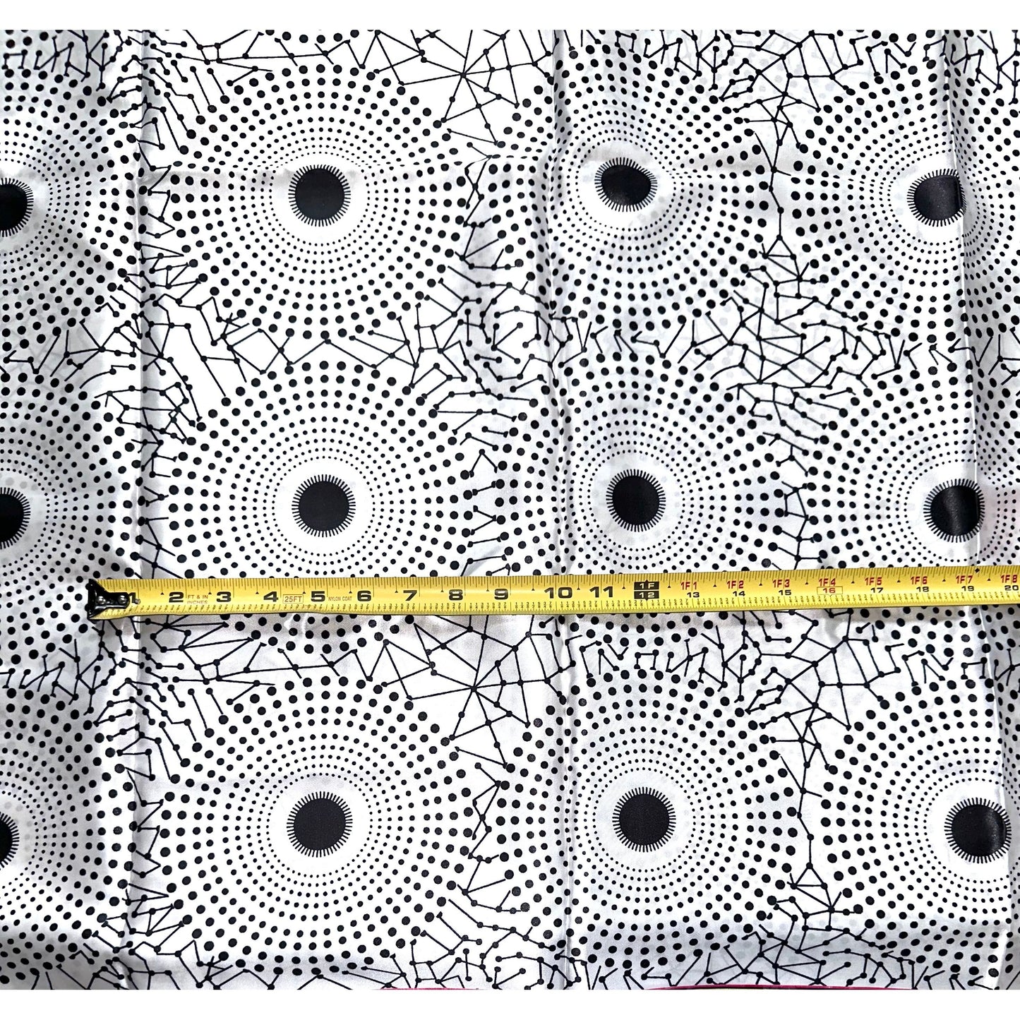 African Print, Satin Fabric- Black, White "Bullseye", Yard or Wholesale