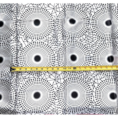 African Print, Satin Fabric- Black, White "Bullseye", Yard or Wholesale