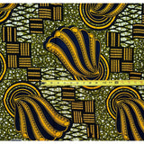 African Print Fabric/ Ankara - Navy, Yellow, Brown 'Ringer', YARD or WHOLESALE