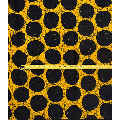 African Print Fabric/ Ankara - Yellow, Black 'Oro of the Sun' Design, YARD or WHOLESALE