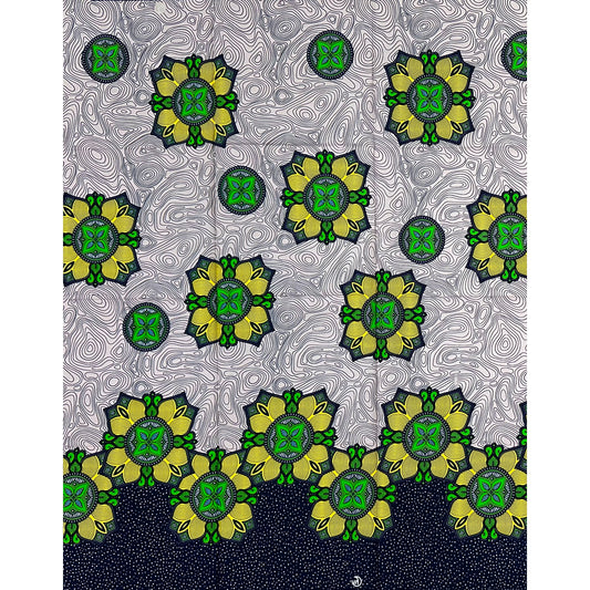 African Print Fabric/Ankara - Yellow, Green, Beige “Living Legacy" Design, 1 Yard