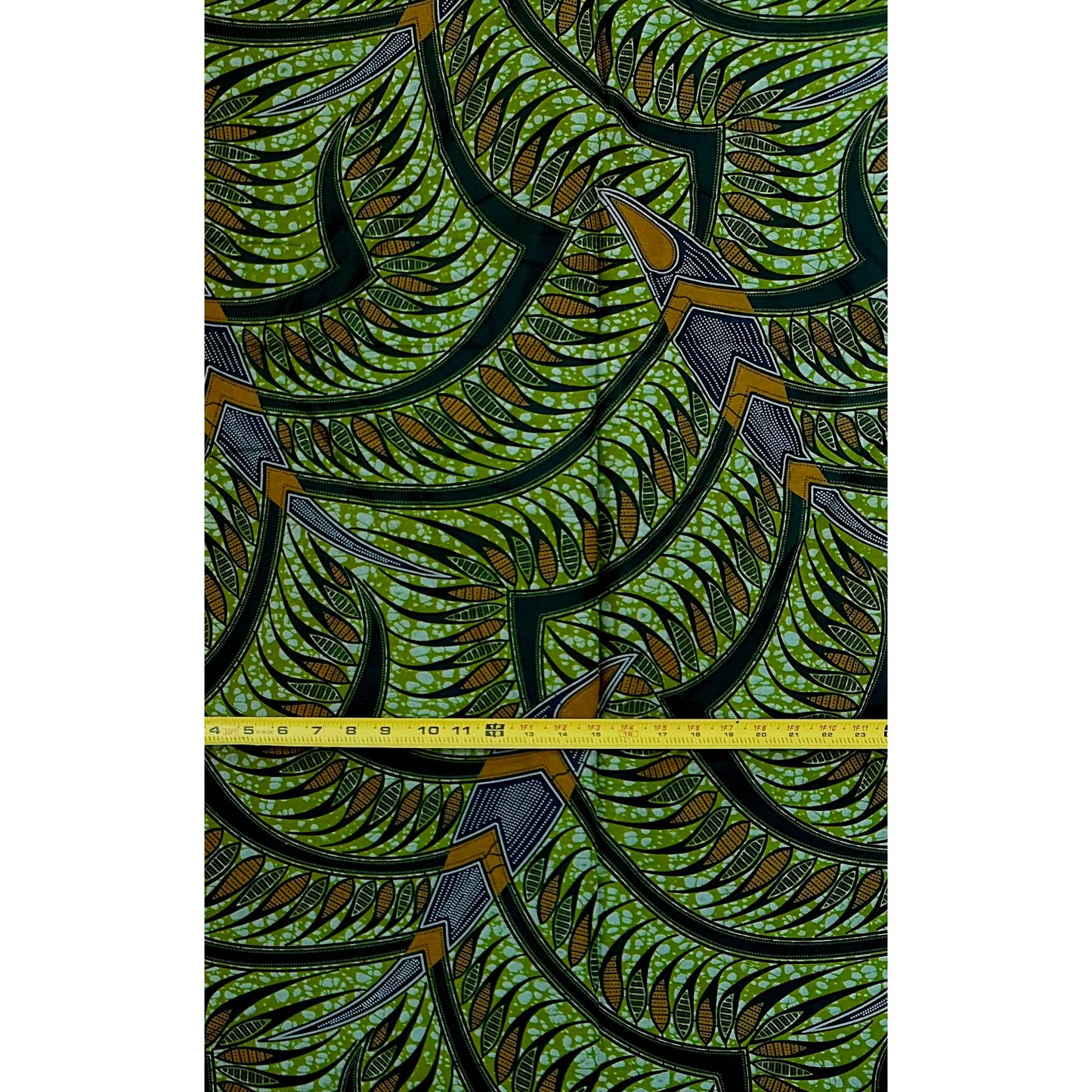 African Print Fabric/ Ankara - Green, Brown 'Amina Flow,' 1 YARD