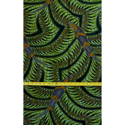 African Print Fabric/ Ankara - Green, Brown 'Amina Flow,' 1 YARD